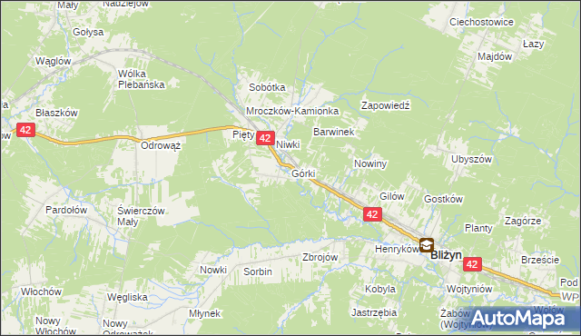 mapa Górki gmina Bliżyn, Górki gmina Bliżyn na mapie Targeo