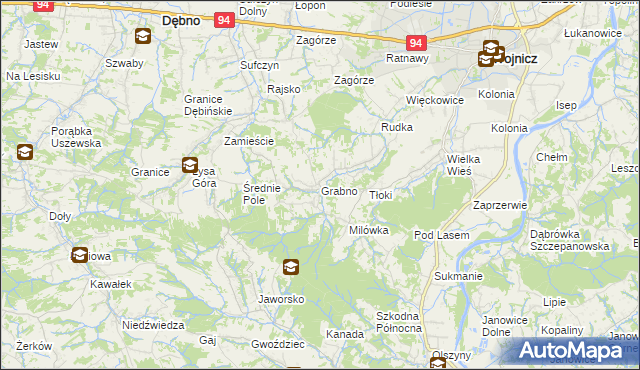 mapa Grabno gmina Wojnicz, Grabno gmina Wojnicz na mapie Targeo