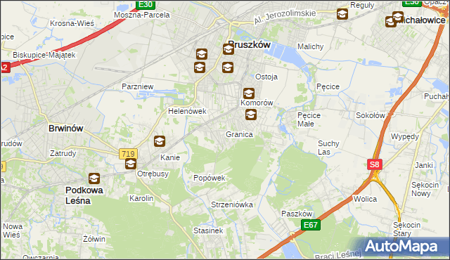 mapa Granica gmina Michałowice, Granica gmina Michałowice na mapie Targeo