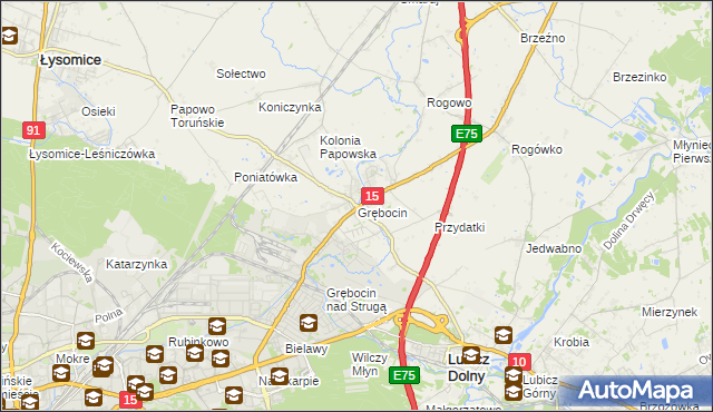 mapa Grębocin gmina Lubicz, Grębocin gmina Lubicz na mapie Targeo