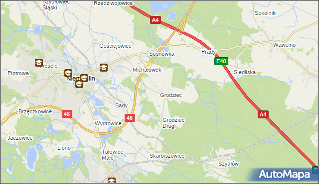 mapa Grodziec gmina Niemodlin, Grodziec gmina Niemodlin na mapie Targeo