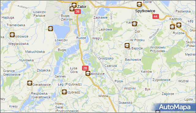 mapa Grodzisko gmina Zator, Grodzisko gmina Zator na mapie Targeo