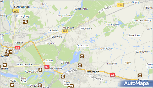 mapa Gruszczyn gmina Swarzędz, Gruszczyn gmina Swarzędz na mapie Targeo