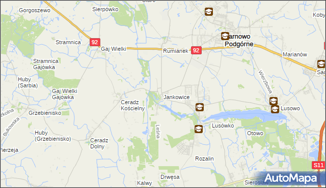 mapa Jankowice gmina Tarnowo Podgórne, Jankowice gmina Tarnowo Podgórne na mapie Targeo