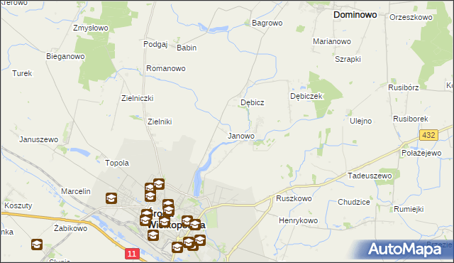 mapa Janowo gmina Środa Wielkopolska, Janowo gmina Środa Wielkopolska na mapie Targeo