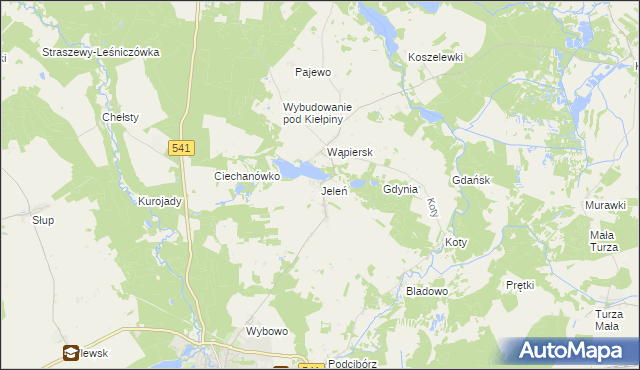 mapa Jeleń gmina Lidzbark, Jeleń gmina Lidzbark na mapie Targeo