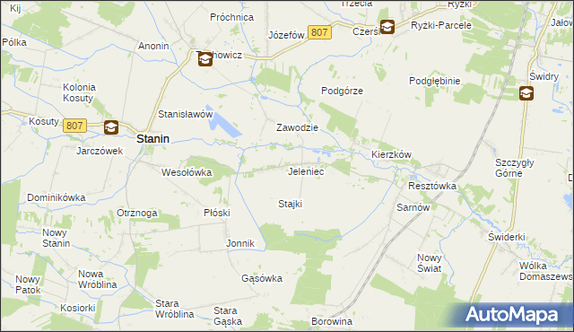 mapa Jeleniec gmina Stanin, Jeleniec gmina Stanin na mapie Targeo