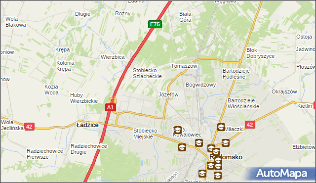 mapa Józefów gmina Ładzice, Józefów gmina Ładzice na mapie Targeo