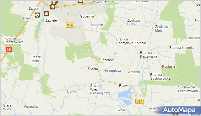 mapa Józefów gmina Radzyń Podlaski, Józefów gmina Radzyń Podlaski na mapie Targeo