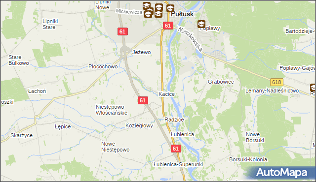 mapa Kacice gmina Pułtusk, Kacice gmina Pułtusk na mapie Targeo