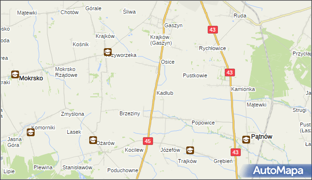 mapa Kadłub gmina Wieluń, Kadłub gmina Wieluń na mapie Targeo