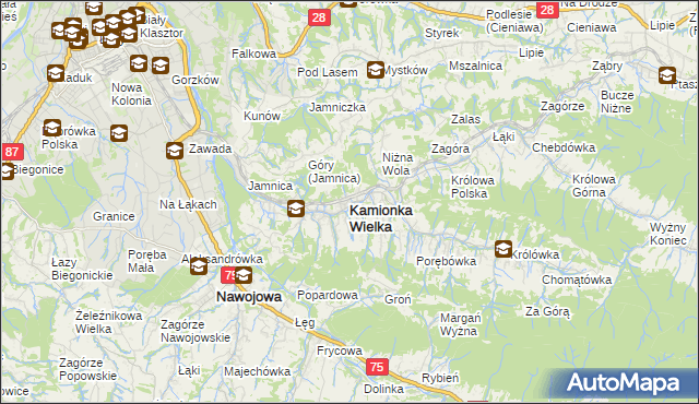 mapa Kamionka Wielka, Kamionka Wielka na mapie Targeo