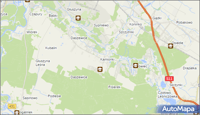 mapa Kamionki gmina Kórnik, Kamionki gmina Kórnik na mapie Targeo