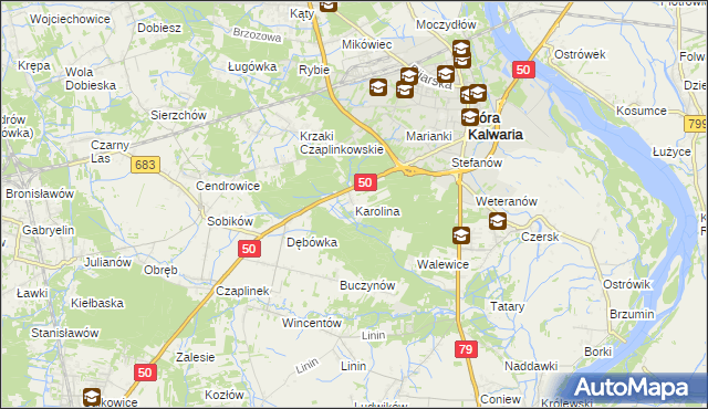 mapa Karolina gmina Góra Kalwaria, Karolina gmina Góra Kalwaria na mapie Targeo