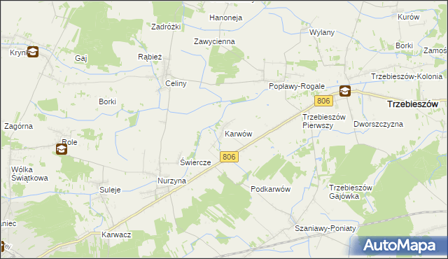 mapa Karwów gmina Trzebieszów, Karwów gmina Trzebieszów na mapie Targeo
