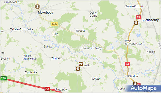mapa Kisielany-Żmichy, Kisielany-Żmichy na mapie Targeo
