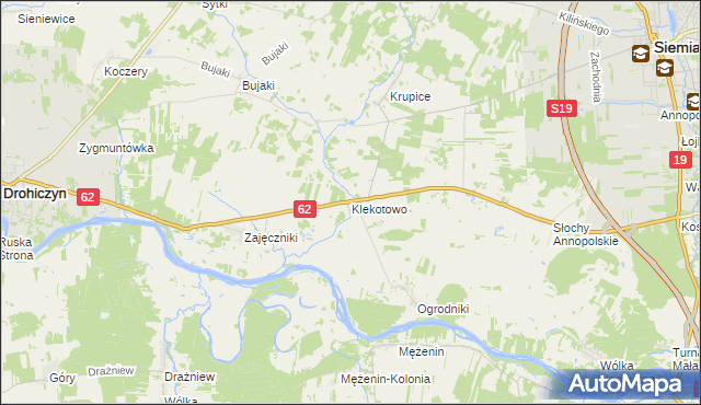 mapa Klekotowo gmina Siemiatycze, Klekotowo gmina Siemiatycze na mapie Targeo