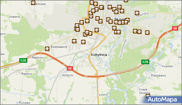 mapa Kobylnica powiat słupski, Kobylnica powiat słupski na mapie Targeo