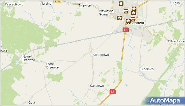 mapa Konradowo gmina Wschowa, Konradowo gmina Wschowa na mapie Targeo