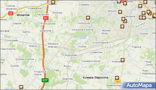 mapa Kosów gmina Kowala, Kosów gmina Kowala na mapie Targeo