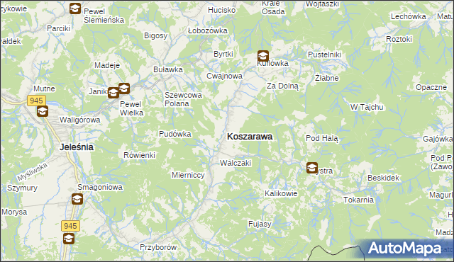 mapa Koszarawa, Koszarawa na mapie Targeo