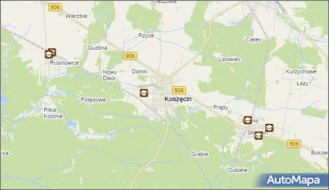 mapa Koszęcin powiat lubliniecki, Koszęcin powiat lubliniecki na mapie Targeo