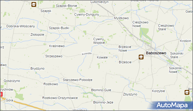 mapa Kowale gmina Baboszewo, Kowale gmina Baboszewo na mapie Targeo