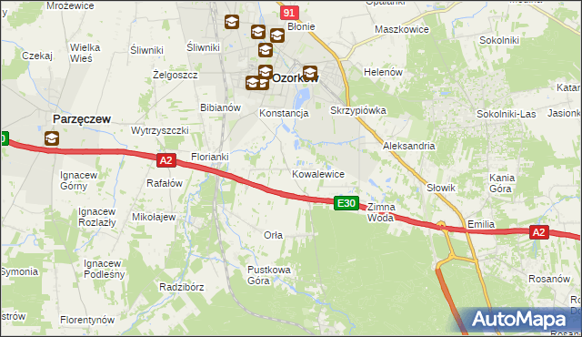 mapa Kowalewice gmina Parzęczew, Kowalewice gmina Parzęczew na mapie Targeo