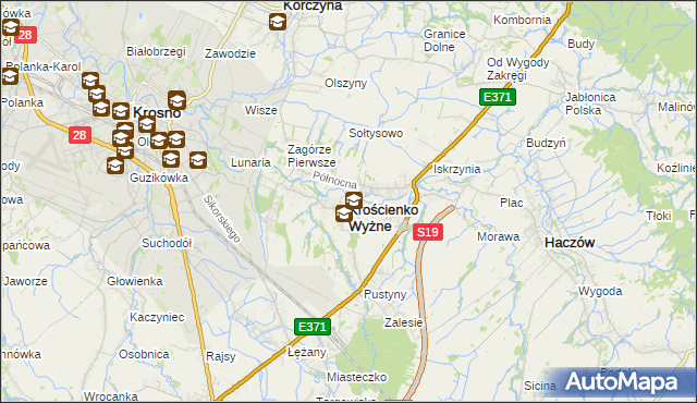 mapa Krościenko Wyżne, Krościenko Wyżne na mapie Targeo