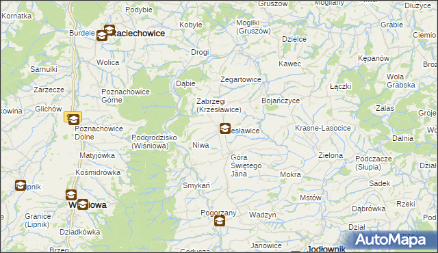 mapa Krzesławice gmina Raciechowice, Krzesławice gmina Raciechowice na mapie Targeo