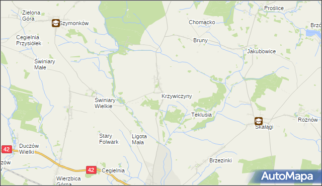 mapa Krzywiczyny, Krzywiczyny na mapie Targeo
