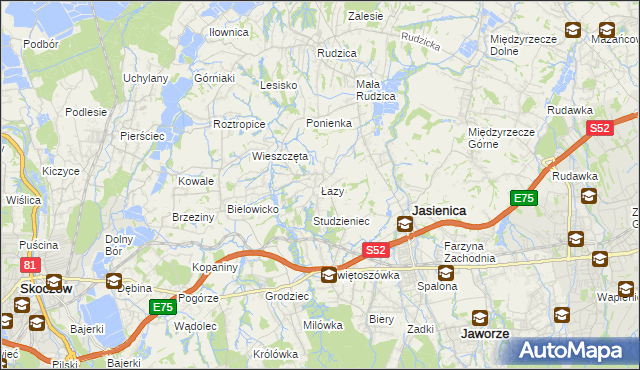 mapa Łazy gmina Jasienica, Łazy gmina Jasienica na mapie Targeo