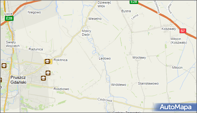 mapa Lędowo gmina Pruszcz Gdański, Lędowo gmina Pruszcz Gdański na mapie Targeo