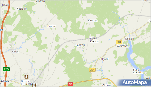 mapa Łęgowo gmina Sulechów, Łęgowo gmina Sulechów na mapie Targeo