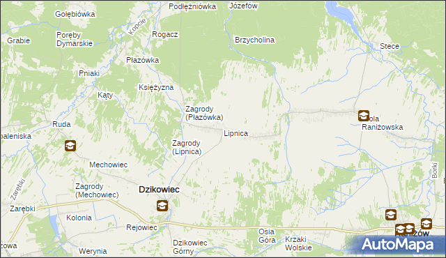 mapa Lipnica gmina Dzikowiec, Lipnica gmina Dzikowiec na mapie Targeo