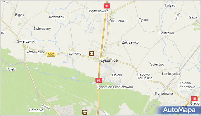 mapa Łysomice powiat toruński, Łysomice powiat toruński na mapie Targeo