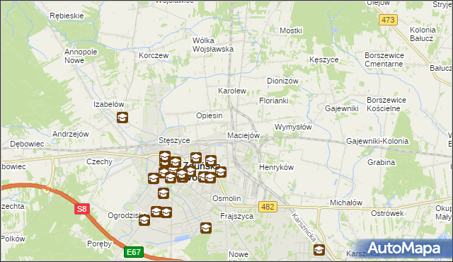 mapa Maciejów gmina Zduńska Wola, Maciejów gmina Zduńska Wola na mapie Targeo