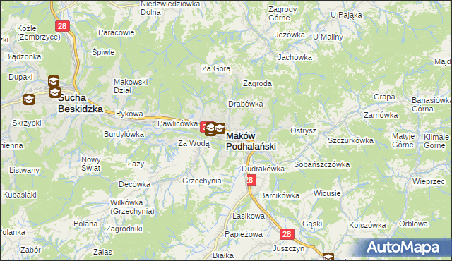 mapa Maków Podhalański, Maków Podhalański na mapie Targeo