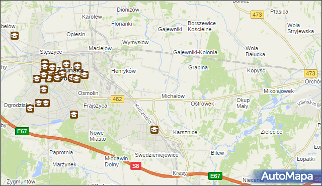 mapa Michałów gmina Zduńska Wola, Michałów gmina Zduńska Wola na mapie Targeo
