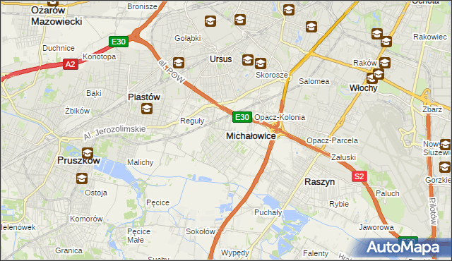 mapa Michałowice powiat pruszkowski, Michałowice powiat pruszkowski na mapie Targeo