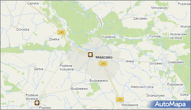 mapa Mieścisko powiat wągrowiecki, Mieścisko powiat wągrowiecki na mapie Targeo