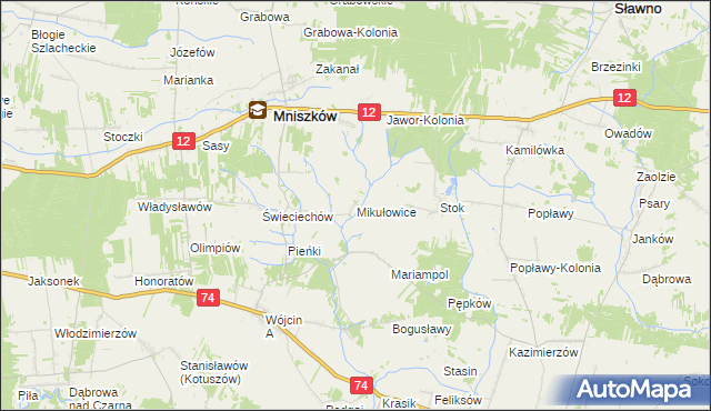 mapa Mikułowice gmina Mniszków, Mikułowice gmina Mniszków na mapie Targeo