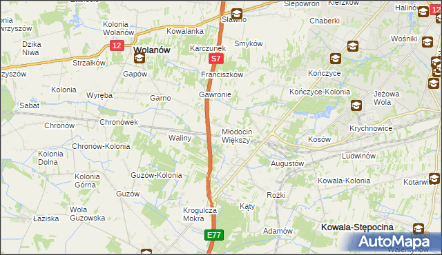 mapa Młodocin Większy, Młodocin Większy na mapie Targeo