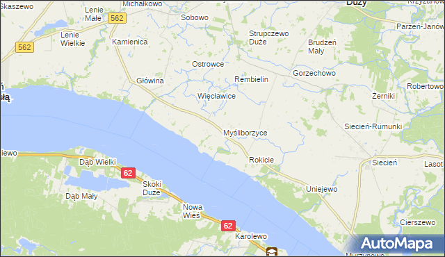 mapa Myśliborzyce gmina Brudzeń Duży, Myśliborzyce gmina Brudzeń Duży na mapie Targeo