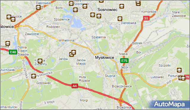 mapa Mysłowice, Mysłowice na mapie Targeo