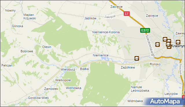 mapa Niemienice gmina Krasnystaw, Niemienice gmina Krasnystaw na mapie Targeo