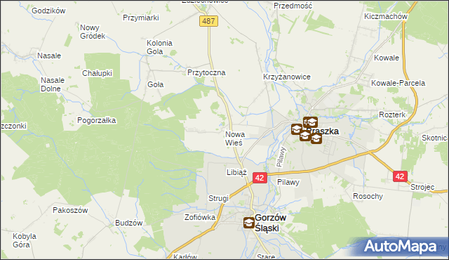 mapa Nowa Wieś gmina Gorzów Śląski, Nowa Wieś gmina Gorzów Śląski na mapie Targeo