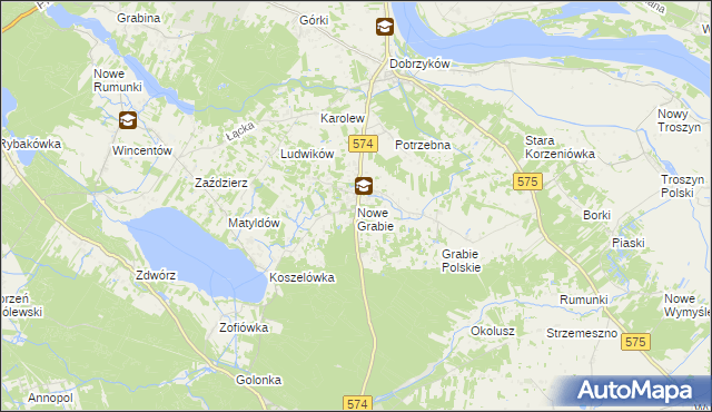 mapa Nowe Grabie gmina Gąbin, Nowe Grabie gmina Gąbin na mapie Targeo
