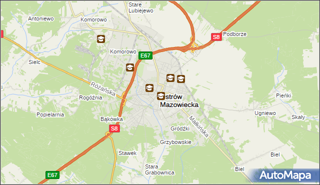 mapa Ostrów Mazowiecka, Ostrów Mazowiecka na mapie Targeo