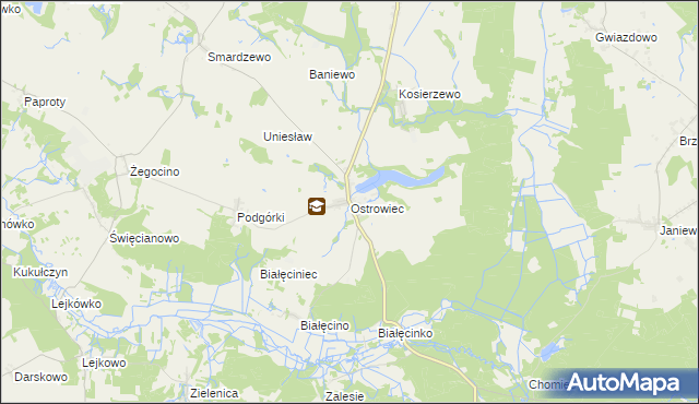 mapa Ostrowiec gmina Malechowo, Ostrowiec gmina Malechowo na mapie Targeo